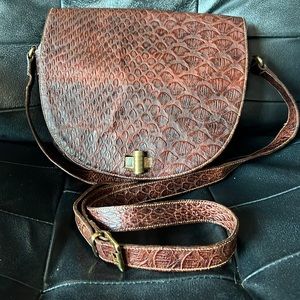 Furla Very Vintage Croc Brown Leather Flap Bag